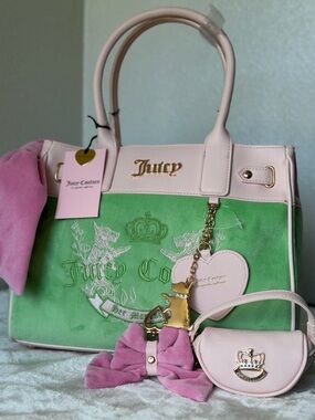 Juicy Couture Green daydreamer tote satchel Shoulder Bag Y2K Scottie dogs charm